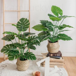 質量超好 北歐仿真植物 模擬盆栽 龜背竹 龜背葉 人造植物 假花假植物 室內裝飾擺件編織盒 收納盒 實木置物架 藤編收納