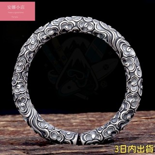 🔥時尚配飾 手鏈/手環 S999足銀原創手工滿雕圓柱祥雲如意金箍棒開口男款情侶純銀手鐲
