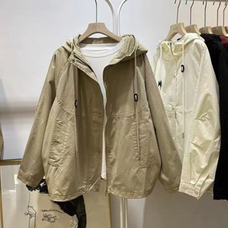 【ZFX闆娘自留】新品大尺碼女裝休閒春季寬鬆慵懶簡約連帽長袖上衣女夾克外套女春秋工裝外套日韓藝文復古韓版女裝大尺碼上衣