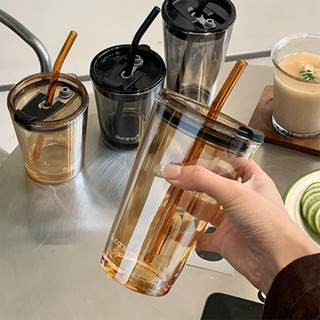 【💓促銷熱賣高顏值玻璃水杯💓】GUCGRES水杯ins高顔值咖啡杯玻璃杯北極光大容量帶蓋家用吸管杯女
