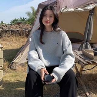 【小雲雀】加絨加厚衛衣女 秋冬新款 寬鬆 大呎碼 韓版百搭慵懶風圓領長袖上衣 女生長袖t恤 女生上衣