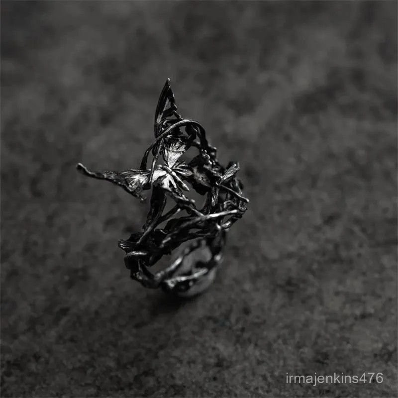 免運 臺灣出貨 個性戒指 《灼》藤蔓蝴蝶灼燒破碎感戒指原創小衆獨特個性高級感食指環飾品 N15G