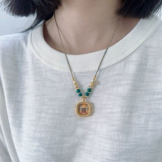 【臺灣出貨】紮基拉姆鑲鑽藏族小唐卡手工編織項鏈女國風新中式小眾毛衣鏈