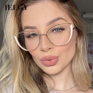 IELGY 新款個性小框貓眼光學眼鏡時尚潮金屬防藍光平鏡女士