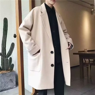 🐼優選好物中長款毛呢大衣男春秋百搭時尚休閒呢子風衣韓版潮流帥氣寬鬆外套