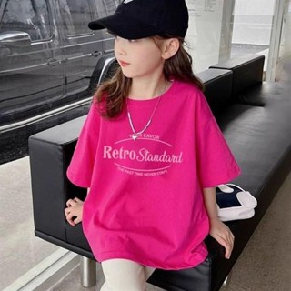限時特惠🌸玫紅色純棉短袖T恤夏季洋氣新款中大童兒童女公主風爆款寬松上衣NTTX