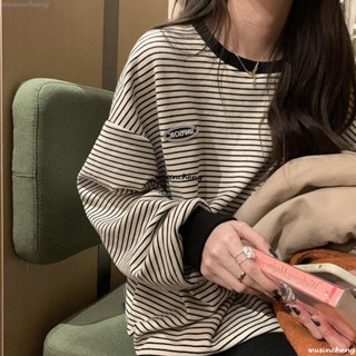 臺灣精品❥秋季新款條紋T恤女薄款慵懶風百搭長袖寬鬆韓版洋氣內搭上衣ins 長袖T賉