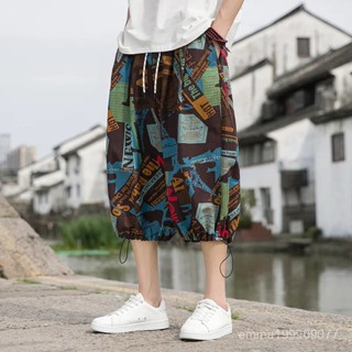 2025新款💖1/2男士大碼過膝七分褲夏季寬鬆印花薄款休閒顯瘦沙灘7分短褲 CAB0