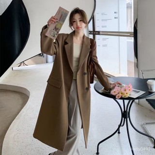 2024春秋季韓版長款西裝外套女休閒西服寬鬆顯瘦氣質過膝風衣大衣