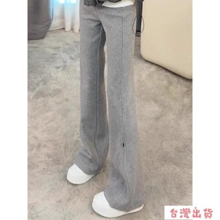 全網最低🔥加厚刷毛長褲女秋冬新款寬鬆顯瘦微喇叭褲直筒休閒運動褲