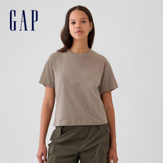 Gap 女裝 純棉圓領短袖素T-卡其色(500100)