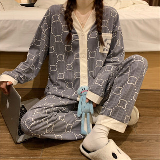Lam💕睡衣【6505人收藏】睡衣女春秋季薄款長袖長褲ins學生宿舍可外穿韓版家居服套裝秋天