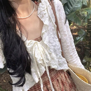 [Heart 心跳]蕾絲雪紡防曬衣女 裙子外搭小披肩短款開衫 外套 百搭薄罩衫 防曬衣 薄款罩衫