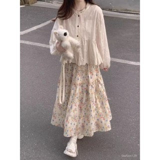 💛限時下殺💛夏季韓版碎花半身裙 蕾絲上衣 套裝女 甜美森係穿搭兩件套 大碼套裝 大碼上衣 大碼半身裙 洋裝 長袖上衣