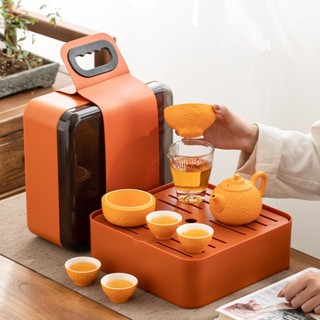 旅行茶具組 茶具組 泡茶組 旅行茶具 旅行泡茶組 茶盤 茶具 茶杯 旅行茶具大吉大利收納便攜式戶外帶茶盤旅行禮盒