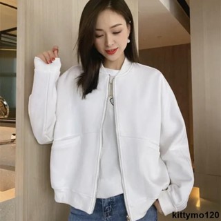 臺灣出貨 外套 2025年春季新款拉鏈純色棒球服衛衣短外套女寬松休閑百搭上衣開衫