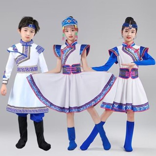 蒙古服族兒童舞蹈表演服女蒙族袍服裝女童男童少數民族蒙古族白馬20241223