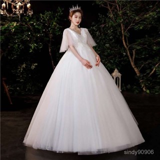 【大碼婚紗】孕𡠹婚紗2023新款小個子新娘輕薄款簡約高腰遮孕肚大碼胖mm重宮廷風高級感禮服法式洋裝輕婚紗黑色洋裝