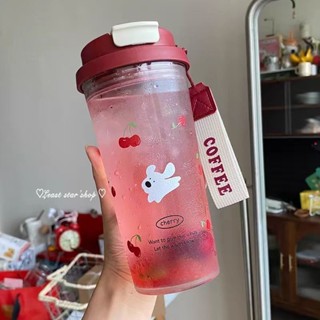 🔥臺灣出貨 送貼紙🔥韓系櫻桃小狗夏季水杯女生高顔值吸管杯便攜式可愛學生塑膠杯子 0NOH