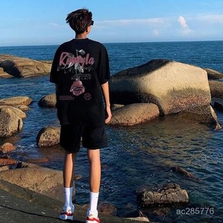 【男士套裝】青少年夏季運動套裝 拚接美式籃球兩件套 寬鬆休閒純棉短袖五分褲