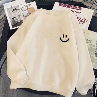 ❥限時購❥時尚笑臉印花大學T 韓版大尺碼大學T男 寬鬆長袖上衣 oversize 顯瘦 胖哥圓領運動衫 男生衣服 UVT