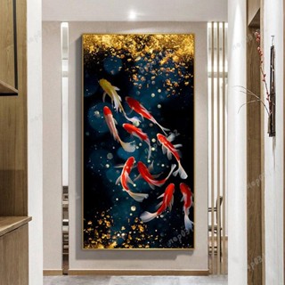 品質無框畫訂製無框畫 中式風水畫 富貴 九魚圖 魚遊生財 抽象畫 居家裝飾 ins 玄關 別墅 走廊 過道 壁貼壁畫 實