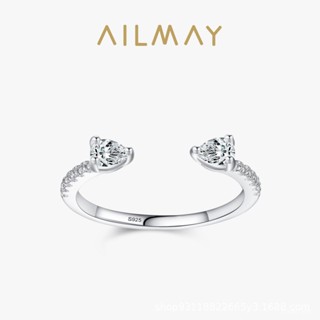 AILMAY✨正品授權✨香港直發S925銀滿鑽水滴形開口戒指女歐美輕奢ins小眾設計氣質百搭食指環