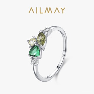 AILMAY✨正品授權✨香港直發S925純銀複古綠色係幾何鋯石戒指女輕奢小眾設計獨特高級感食指戒 女生戒指 韓版戒指