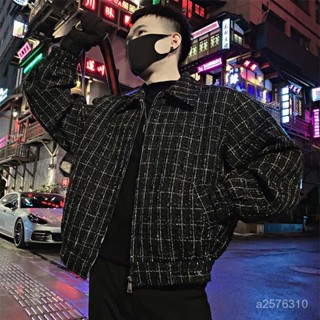 爆款熱賣❤小香風外套男士秋冬新款格子上衣短款修身休閒潮牌百搭翻領夾剋男 NKI3