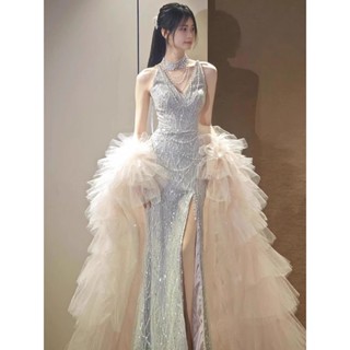 WIT#晚宴服晚禮服小禮服宴會服飾甜妹辣妹名媛宴女2025新款高階感掛脖主持人演出服敬酒服新娘訂婚禮服洋裝生日