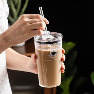 【新品推薦】xyt密封吸管杯成人冷萃咖啡杯ins風大容量玻璃水杯辦公室帶蓋喝水