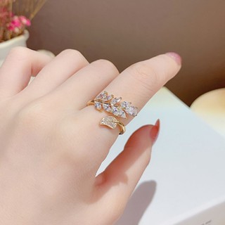 免運💍麥繐食指戒指新款高階葉子氣質個性設計銅鑲鋯戒指女戒指高階輕奢韓國 純銀戒指 戒指男女告白禮物 情侶對戒 銀飾女生