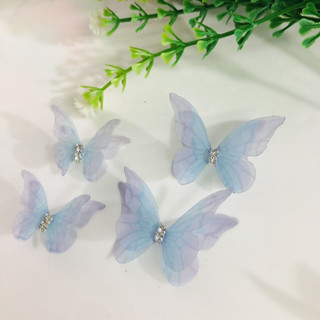 【店鋪熱銷】淺藍彩色多層帶鑽3-5cm雙層立體薄紗蝴蝶裝飾髮夾diy髮飾拍攝輔件 V S T D