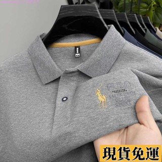 🌟風語🔆低價🔆保羅男裝商務休閑中年男士POLO秋季長袖上衣透氣刺繡T恤 長袖POLO衫男 翻領上衣男 長袖T恤