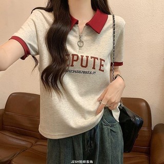 衣服女 夏季短袖上衣女 休閒百搭POLO衫 大碼女裝 時尚polo衫短袖 寬鬆顯瘦上衣 撞色短袖t恤上衣女 夏天女裝