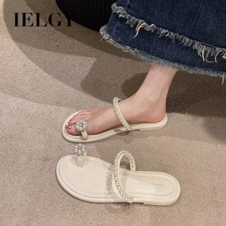 IELGY 韓國甜美珍珠平底拖鞋沙灘涼鞋人字拖