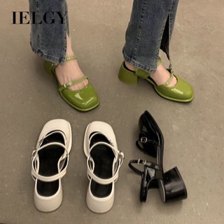 ielgy 時尚方頭涼鞋女2025夏季新款包頭中跟瑪麗珍皮鞋