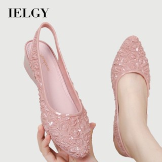 IELGY 時尚花朵涼鞋女夏季防滑帶裙尖頭坡跟簡約休閒