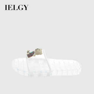 IELGY 熱奶茶熊透明水晶拖鞋女夏季時尚軟底家用浴室洗澡防滑