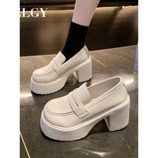 IELGY 圓頭高跟鞋女裝2025夏季日系粗跟厚底樂福鞋時尚瑪麗珍皮