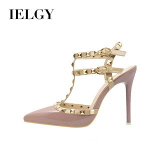 IELGY 性感高跟鞋女時尚漆皮金屬鉚釘夜店單鞋羅馬涼鞋