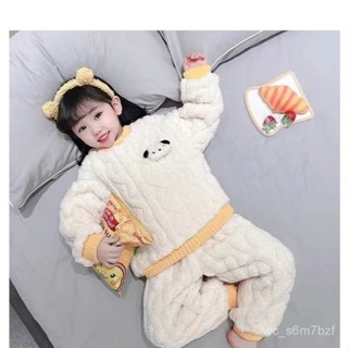 【小英的賣場】居家服 兒童睡衣 法蘭絨兒童睡衣 女寶寶秋冬款加絨睡衣冬季法蘭絨卡通可愛女孩寶寶珊瑚絨家居服套