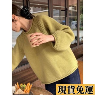 【🚚低價🚚】限時熱賣 熱賣.短版上衣針織 韓版洋氣黃色針織衫毛衣套頭2025新款女初秋粗棒針寬鬆慵懶風上衣外穿 秋天