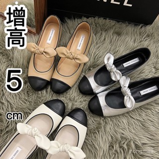 免運實拍🌺增高5cm 大尺碼35-40 娃娃鞋 小香風 瑪麗珍鞋 春季單鞋 內增高單鞋 圓頭單鞋 法式氣質蝴蝶結白色