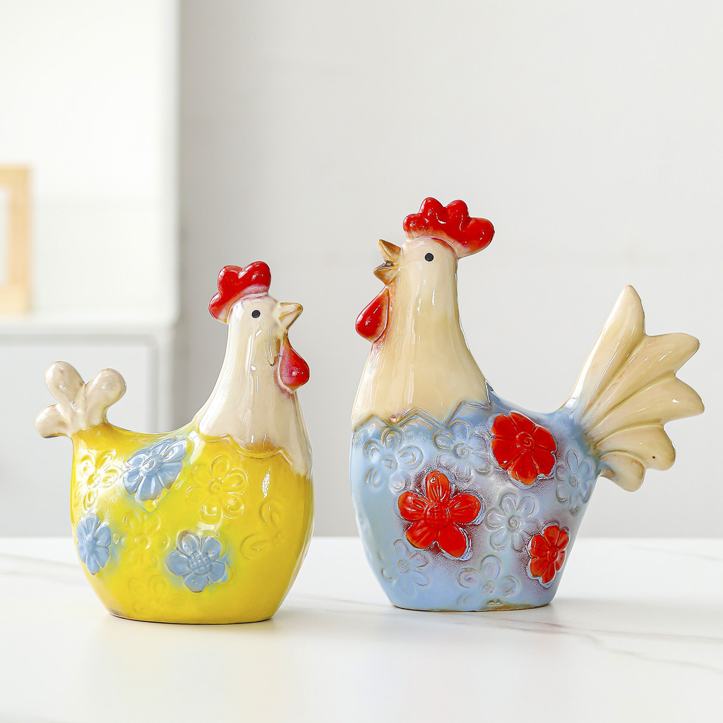 三色花 中式 彩陶 雞 擺件 客廳 玄關 電視櫃 桌面 小雞 吉祥物 陶瓷工藝品 居家裝飾 2025 風水開運