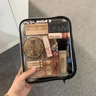 限時特賣🔥免運 🔥透明化妝包女便攜大容量護膚品收納防水洗漱袋黑雙拉頭飛機包ins