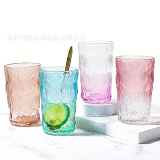 漸變色冰川紋玻璃杯 ins高顏值玻璃水杯網紅大容量啤酒咖啡果汁杯
