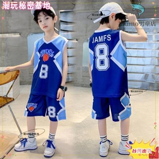 ❤ 臺灣熱銷❤男大童套裝夏季男童速幹套裝韓版男孩籃球服夏裝背心球衣兒童運動潮7
