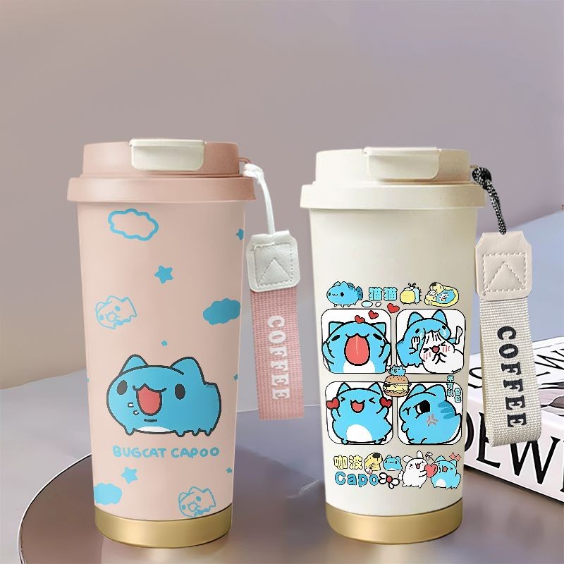 咖波貓貓蟲咖波錶情包保溫杯高顔值咖啡杯保冷水杯不銹鋼隨手雙飲杯子 X6ZM