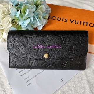 LOUIS VUITTON LV Monogram 黑色真皮LV壓紋單蓋長夾 M62369 訂金